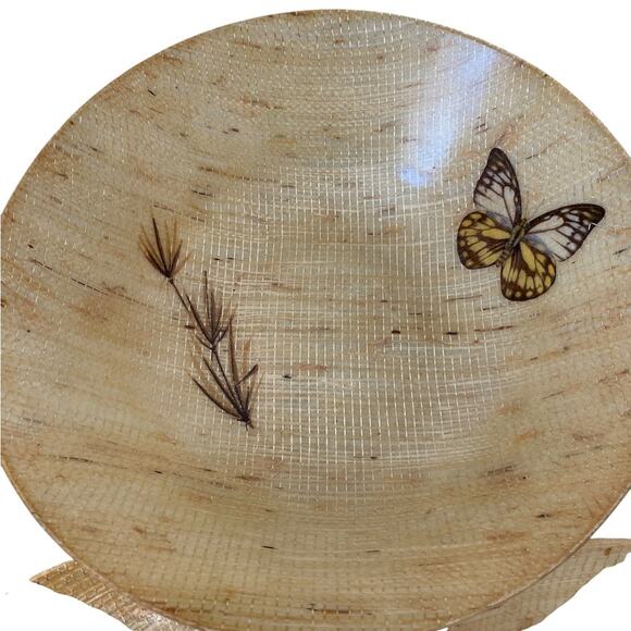 Vintage MCM Fiberglass Serving Bowl & Dishes Butterfly Yellow Tan Set - Picture 2 of 10